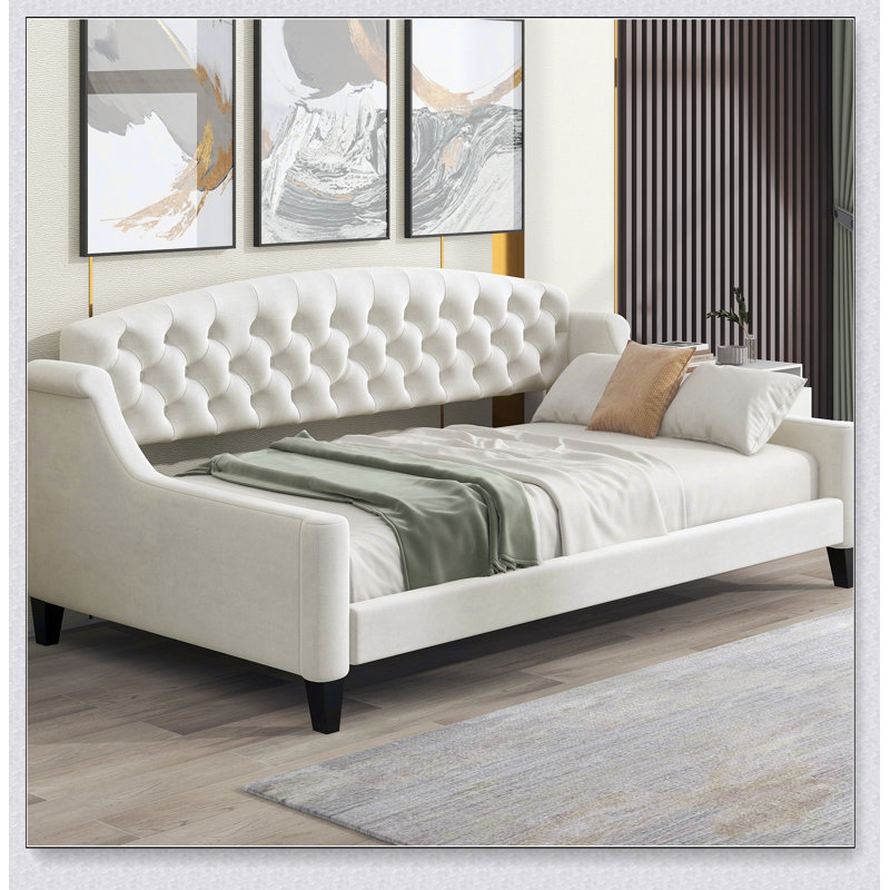 Modern Luxury Tufted Button Daybed, Beige, Twin