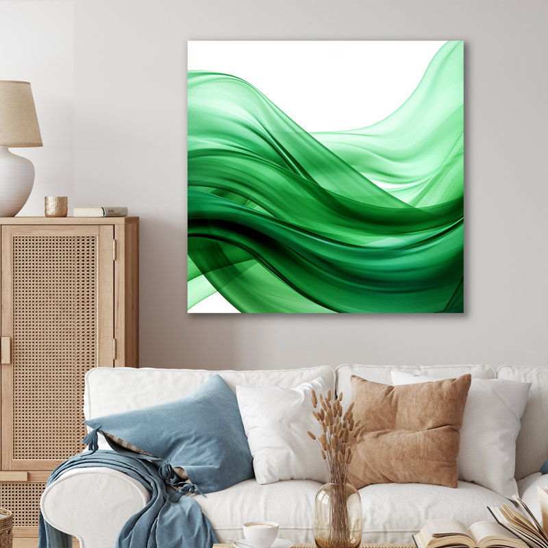 «Green and White Fractal Waves III», reproduction d'art mural, Toile tendue, 36" H x 36" W