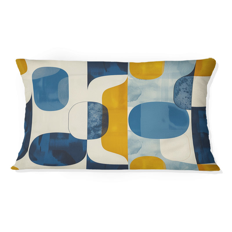 Coussin lombaire Mid-Century bleu et jaune