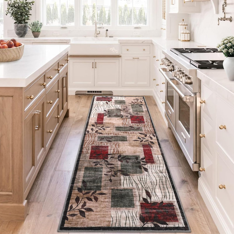 Washable Rug Modern Floral Rug Geometric Grey Hallway Runner Carpet Soft Low-Pile Bathroom Mat Laundry Hallway 
