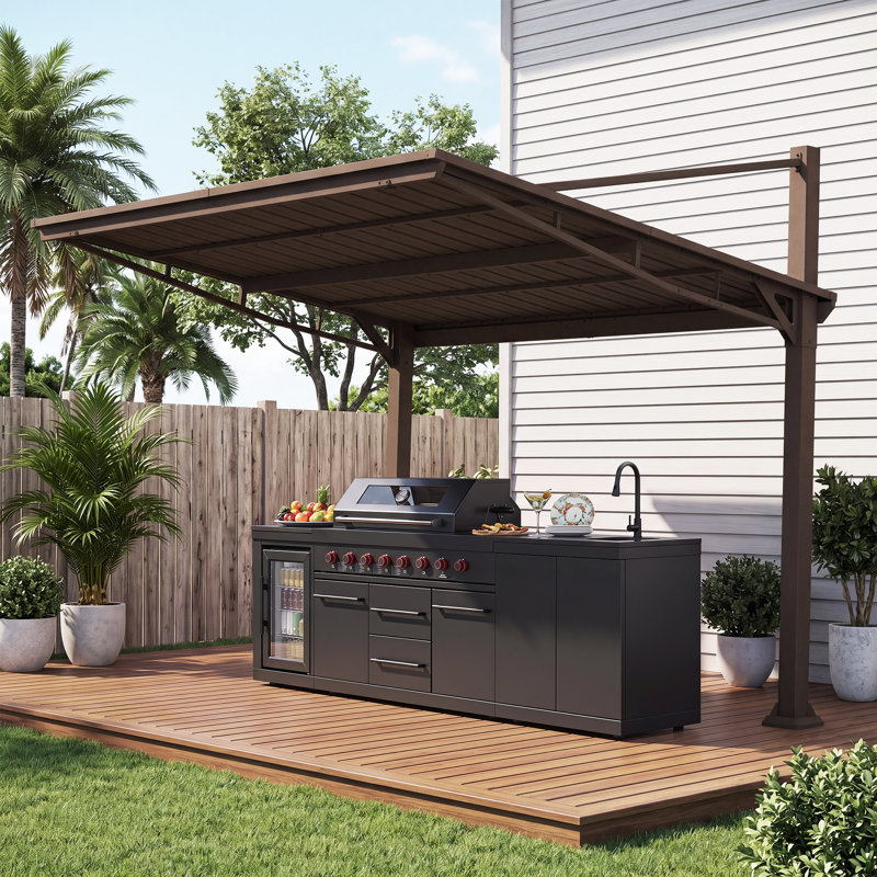 Abri autoportant ou mural en acier galvanisé Domi pour îlot de cuisine extérieur, barbecue, cour arrière, bord de piscine
