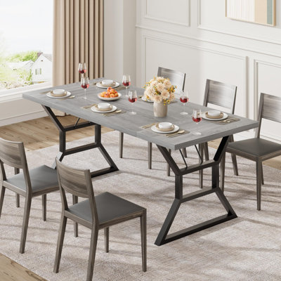 Dining Room Table For 6, 70 Inch Rectangular Kitchen Table With Heavy Duty Metal Legs