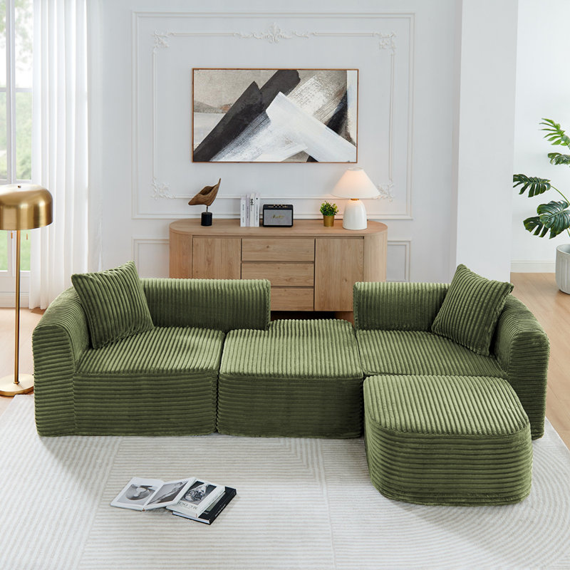 Canapé modulaire 114 po avec méridienne en forme de L, canapé modulaire avec repose-pieds mobile 114 po, canapé rembourré pour la chambre à coucher du salon, aucun assemblage requis