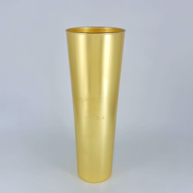 IRIS Solid Gilded Glass Taper Vase, Gold, Overall Height - 15.75''