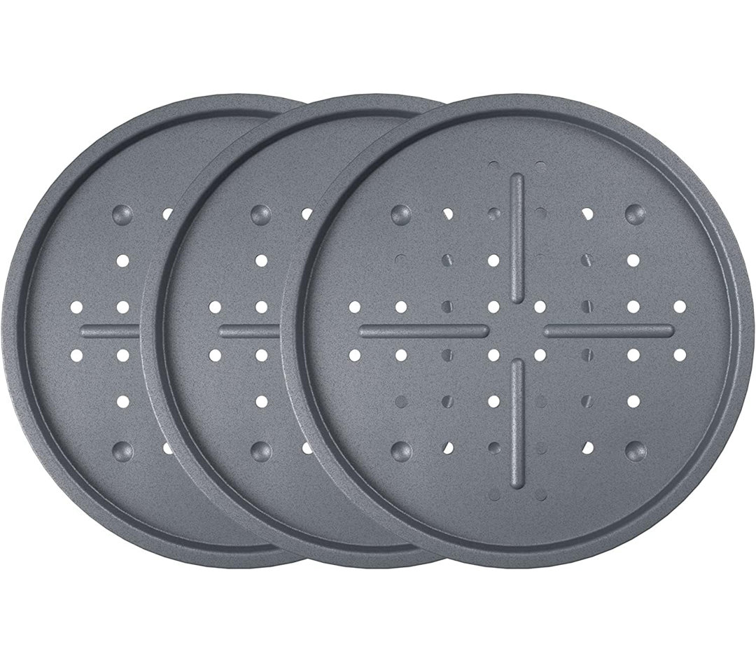 Kitcheneur 3-Pack Large Perforated 33.5cm Pizza Oven Tray – Pizza Baking Tray for Oven with Holes – Non Stick Pizza Tray – Multi-Pack Pizza Trays are