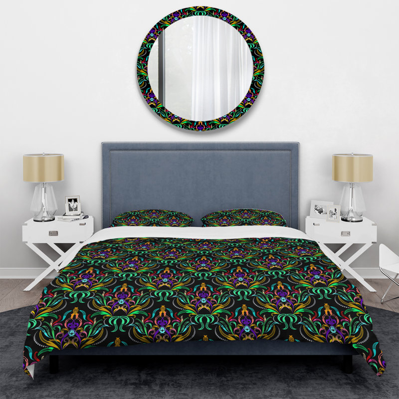 Ensemble de housse de couette en microfibre noir / vert / mauve 3 pièces
