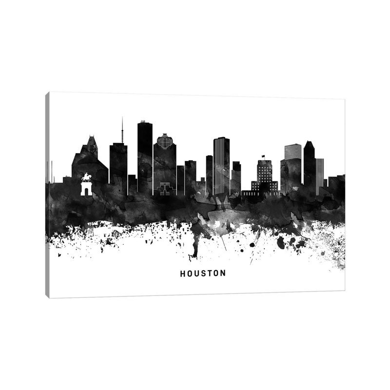 Houston Skyline Black & White by WallDecorAddict - Wrapped Canvas Print, 20.32cm H x 30.48cm W x 1.91cm D