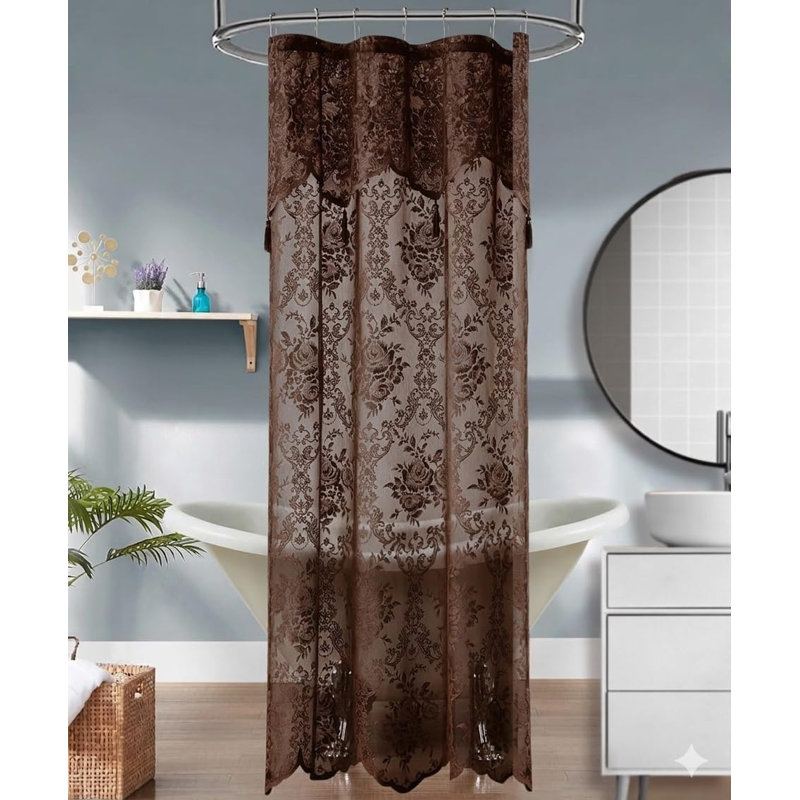 Rideau de douche en dentelle Cherrilyn, H 72 po x l 72 po, Chocolat