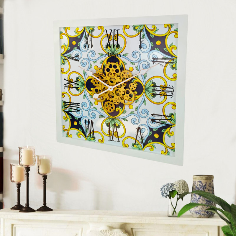 Atrani 24'' Square Wall Clock with Real Moving Gears