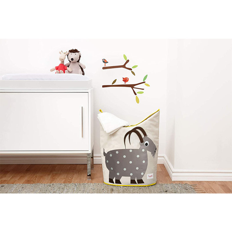 3 Sprouts - Baby Laundry Hamper  - Storage Basket Organizer Bin for Nursery - Goat
