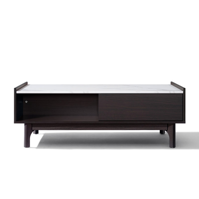 47.24‘’W Modern Coffee Table with Faux Marble Top & Shelf Storage