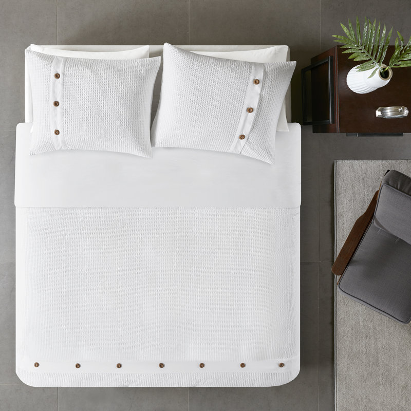 Ensemble de couette tissage coton Waffle, Blanc, Édredon double/grand et 2 taies décoratives