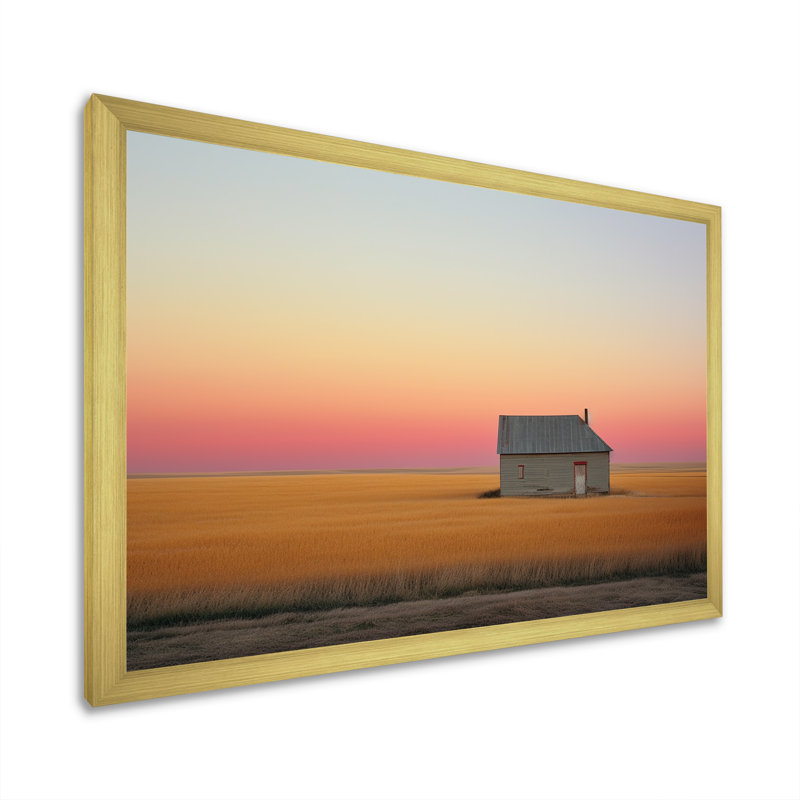 Horizons sans fin des Prairies au coucher du soleil, Cadre doré simple, H 24 po x l 32 po x P 1 po