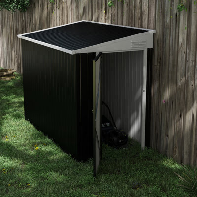Dark Gray Metal Outdoor Shed 4'X8'. Lockable To Your Investments. 2 Air Vents For Ventilation. Space Saving Garden Area. Fits Backyard, Patio, Lawn. Galvanized Steel Storage Unauthorized Entry.