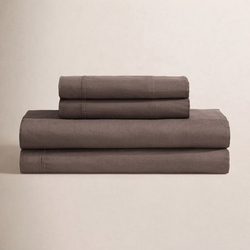 Calvin Klein Washed Cotton Percale Sheet Set, Queen Sheet Set with 2 Pillowcases, Earth Brown