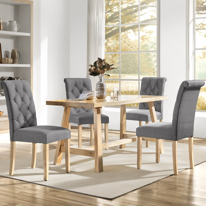 Chaise de salle à manger rembourrée en tissu capitonnée à boutons (ensemble de 4), Gris foncé