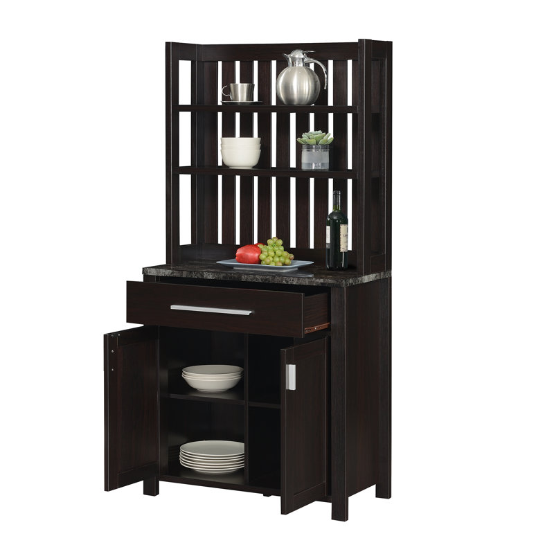 Bar à vin à 1 tiroir avec armoire de rangement et tablettes Aggeo, Noir