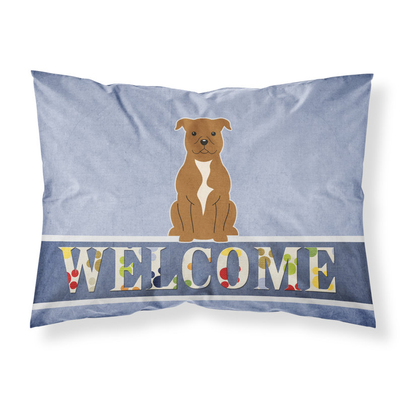 Taie d’oreiller welcome, Staffordshire bull terrier brun