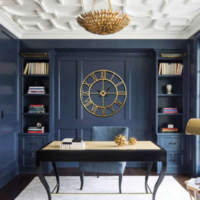 Elegant Decorative Metal Wall Clock, 29.9 x 29.9 inches | 100% Steel Construction, Silent Sweep Movement | Stunning Gold Perfect for Living Room, Bedroom & Office Decor, Stylish & Functional Timepiece