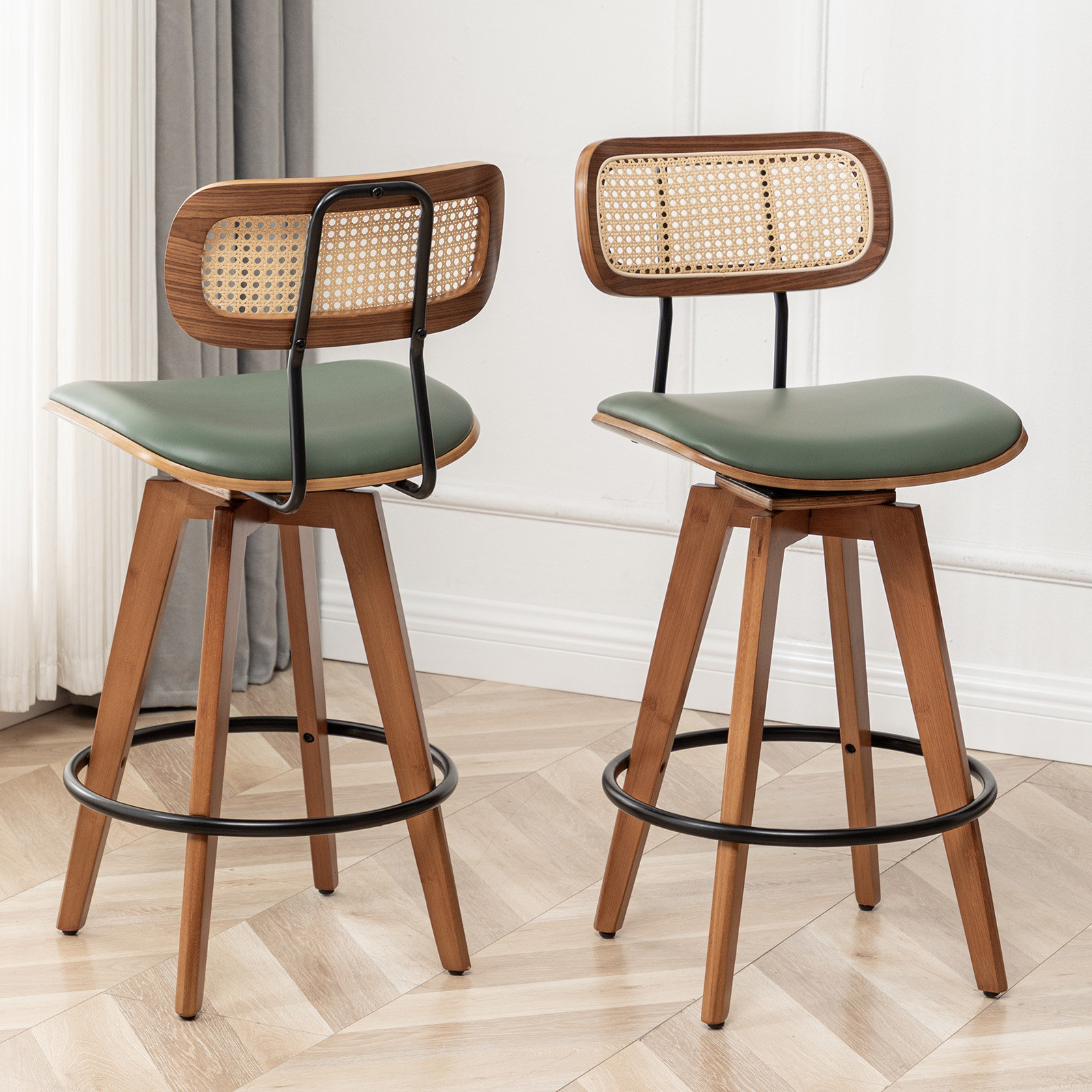 Sirine Swivel Vegan Leather Bar Stool Set of 2 | Wayfair