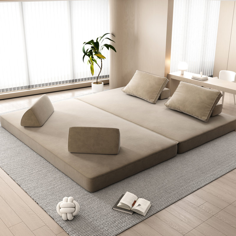 Lit multifonctionnel en tissu de chenille Boneless, H 36,32 po x l 87,04 po x P 53,05 po, Chameau