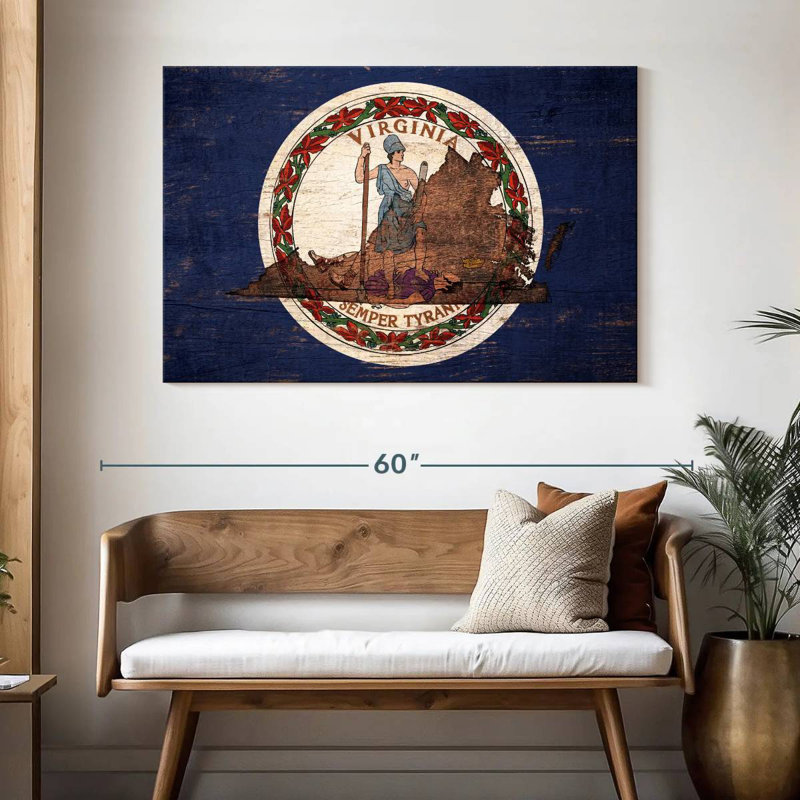 Borges State Map Over Virginia Flag, 32" H x 48" W