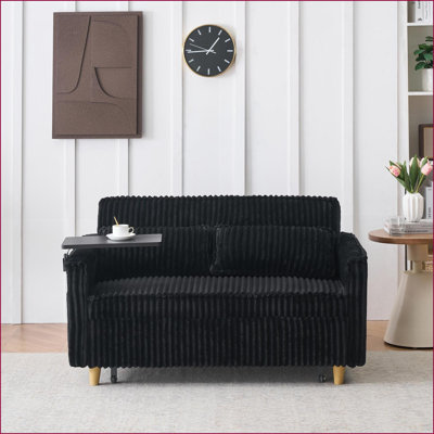 Sofas Couches for Living Room Bedroom, Transformable Sofa Bed with Movable Tabletop USB Ports | Black | Corduroy