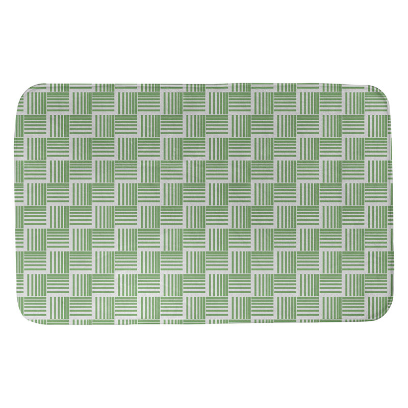 Tapis de bain géométrique antidérapant rectangulaire à rayures baskettressées, l 21 po x L 34 po, Vert/gris