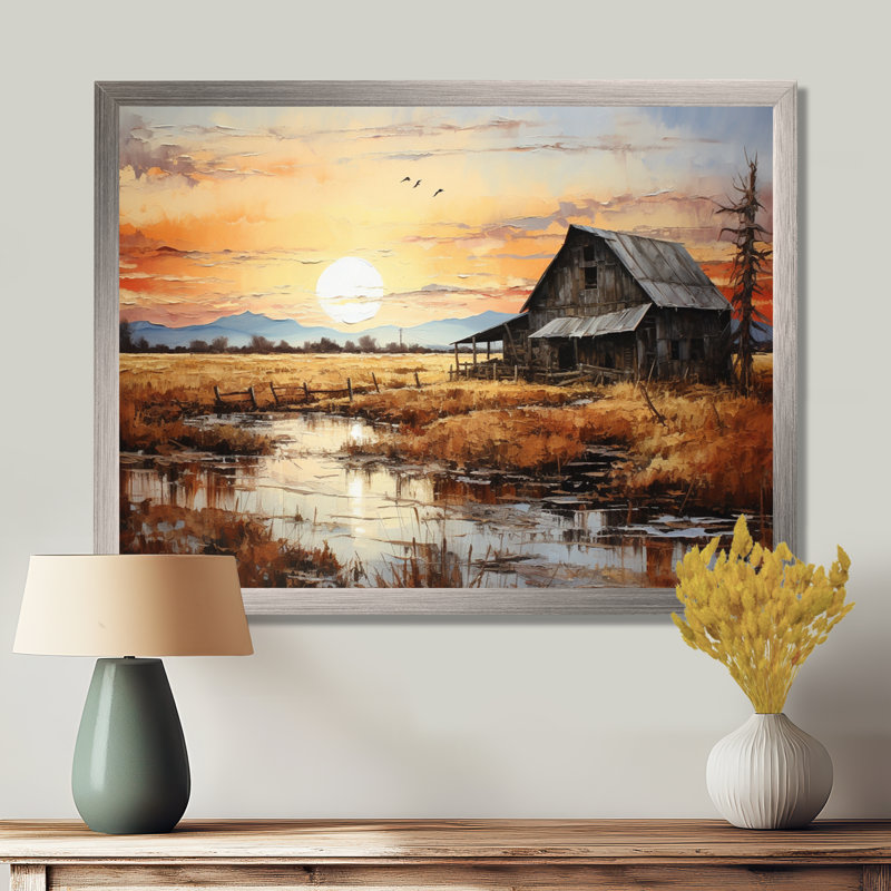 Paysage de grange au crépuscule I - impression, Toile tendue, H 12 po x l 20 po x P 1 po