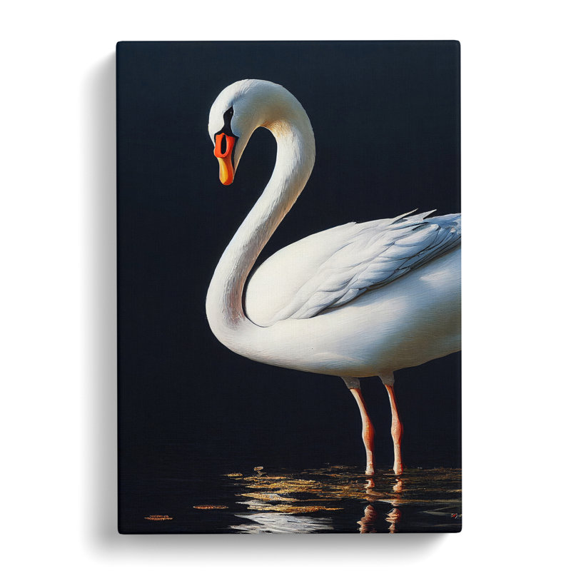 Swan In A Pond No.1 - Wrapped Canvas Print, 50cm H x 35cm W x 3cm D