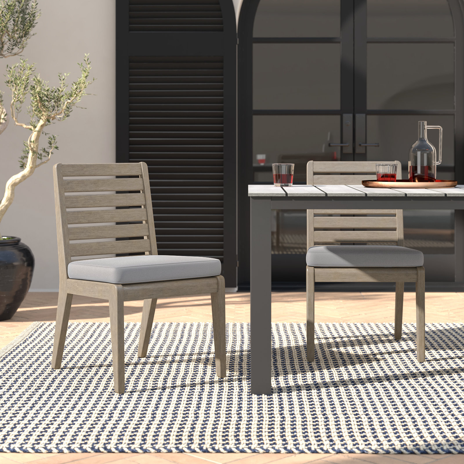 Ojai Wood Premium All-Weather Wicker Outdoor Dining Side Chairs with Cushions