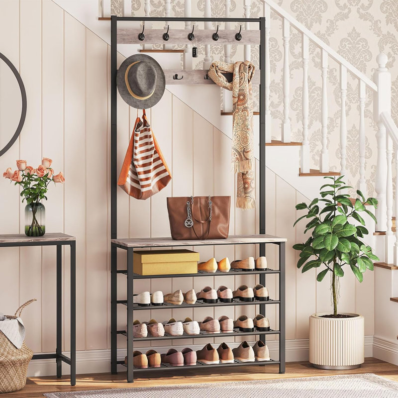 Brorfelde Hall Tree 80cm Wide with Bench and Shoe Storage, Greige/Black