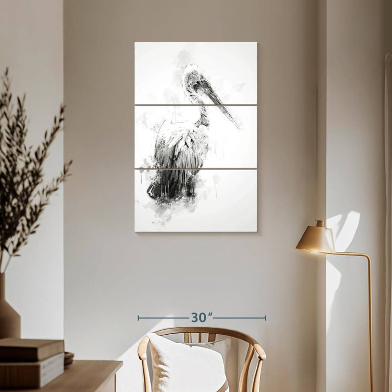 Pélican Brampt noir et blanc, H 57 po x l 36 po