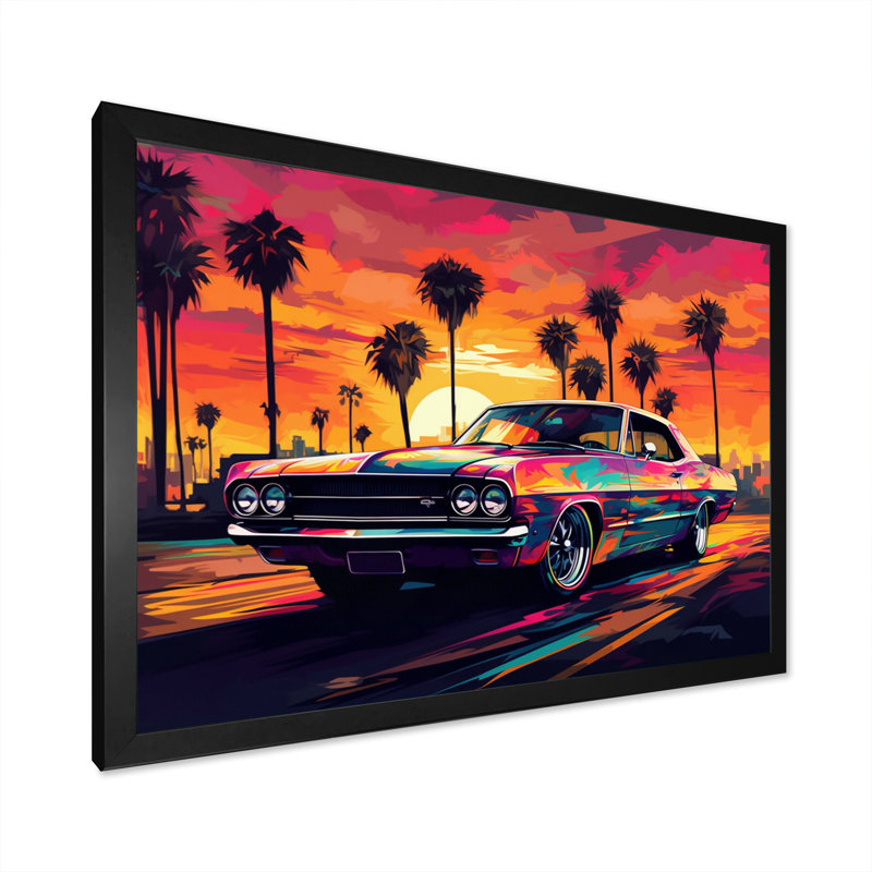 Marizza, rose et noir, Muscle Car Melody sur toile, H 34 po x l 44 po x P 1,5 po, Cadre photo noir