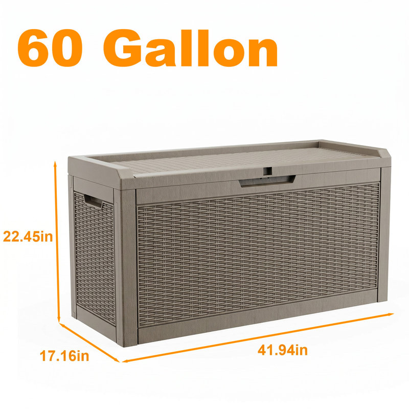 Boîte de rangement verrouillable en résine 41,94 po l 60 gallons (brun clair), Brown-Grey