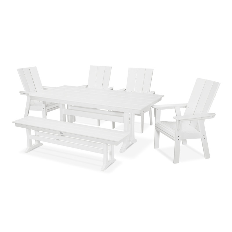 Ensemble de salle à manger de style campagnard 6 pièces Modern Adirondack Curveback, Blanc