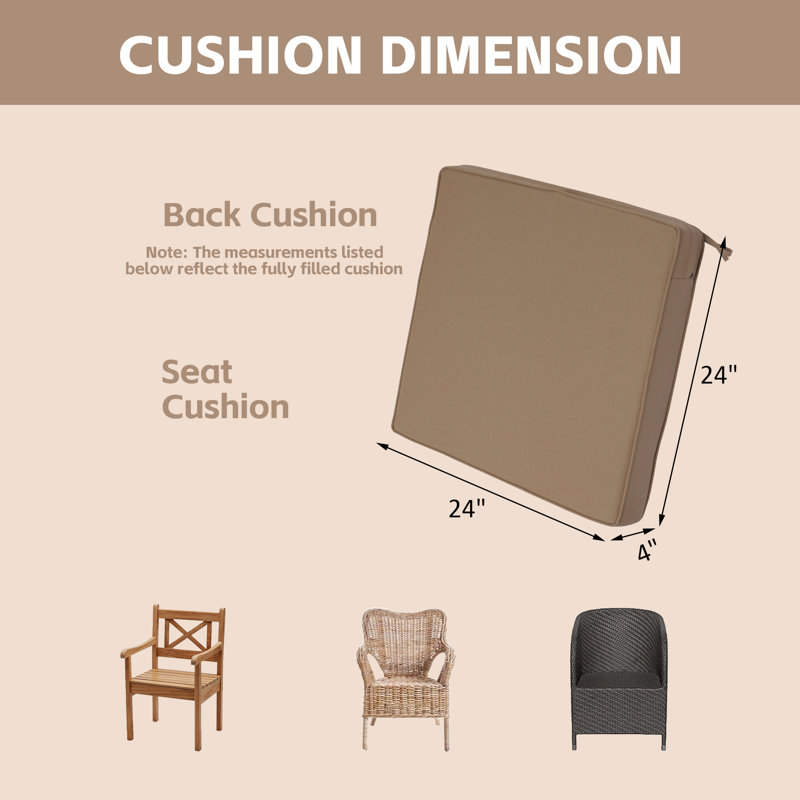 Coussins de siège de patio extérieur 61 x 61 x 10 cm, ensemble de 4 - Taupe brune, Brun taupe