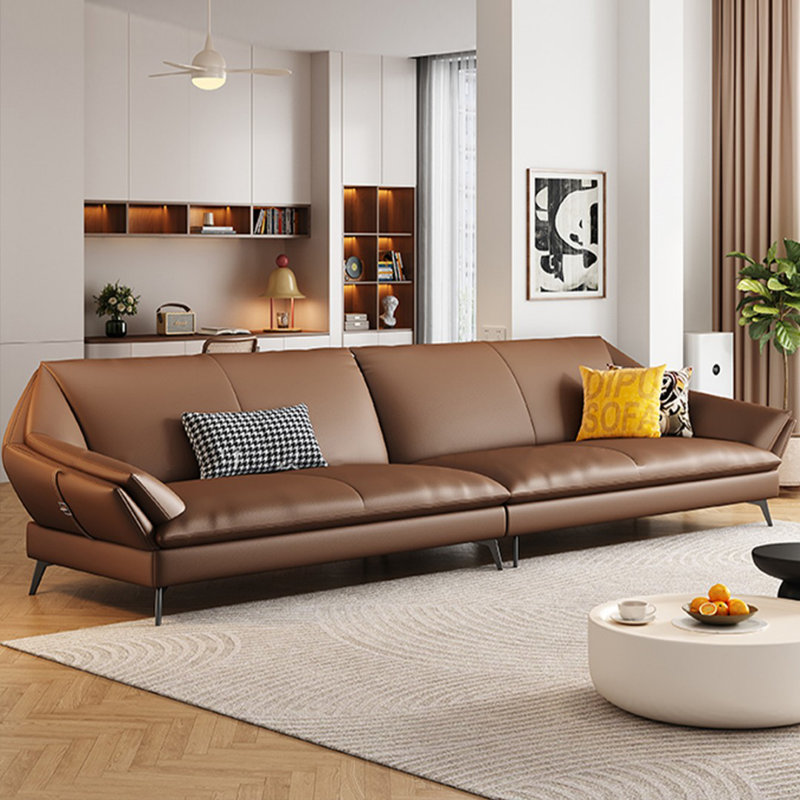 Coffee color Genuine Leather Modular Sofa, 32.68" H x 110.24" W x 40.16" D, 4, Coffee