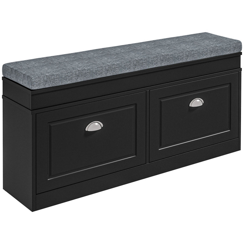 Étagère de rangement moderne avec étagère à chaussures 2 tiroirs pouvant accueillir 8 paires, Black