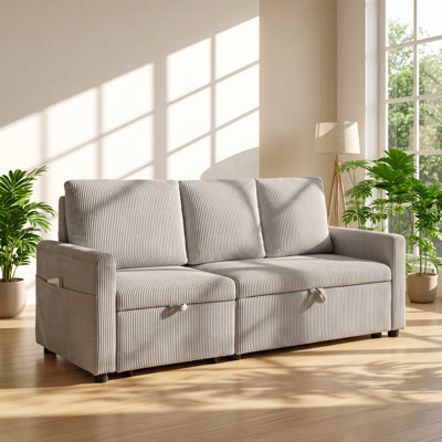 Oswin 70" W x 30" D x 35" H Corduroy Sleeper Sofa with Storage Chaise