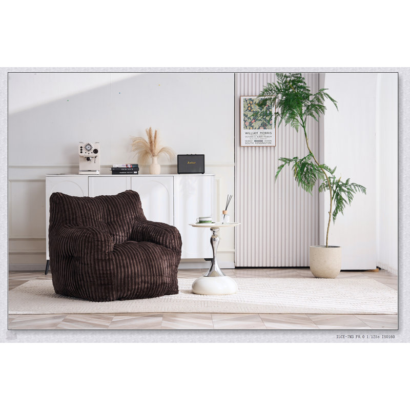 Soft Fluffy Corduroy Fabric Bean Bag Chair Filled With Memory Sponge For Ultimate Comfort, Brown, Brown