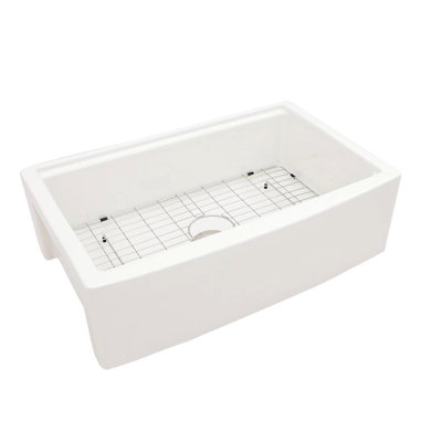 White Farmhouse Sink Workstation - 33 Inch White Ceramic Single Bowl Farm Kitchen Sink