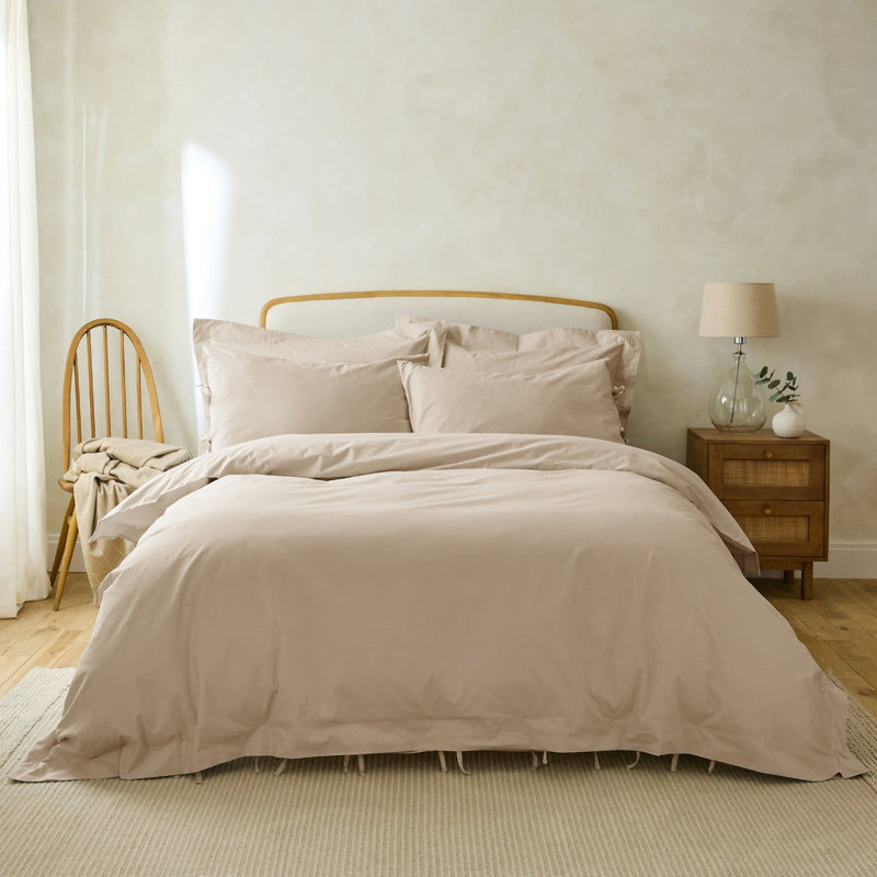 Stiliana 300 Thread Count Stonewashed Cotton Oxford Border Pillowcase Pair, Stone