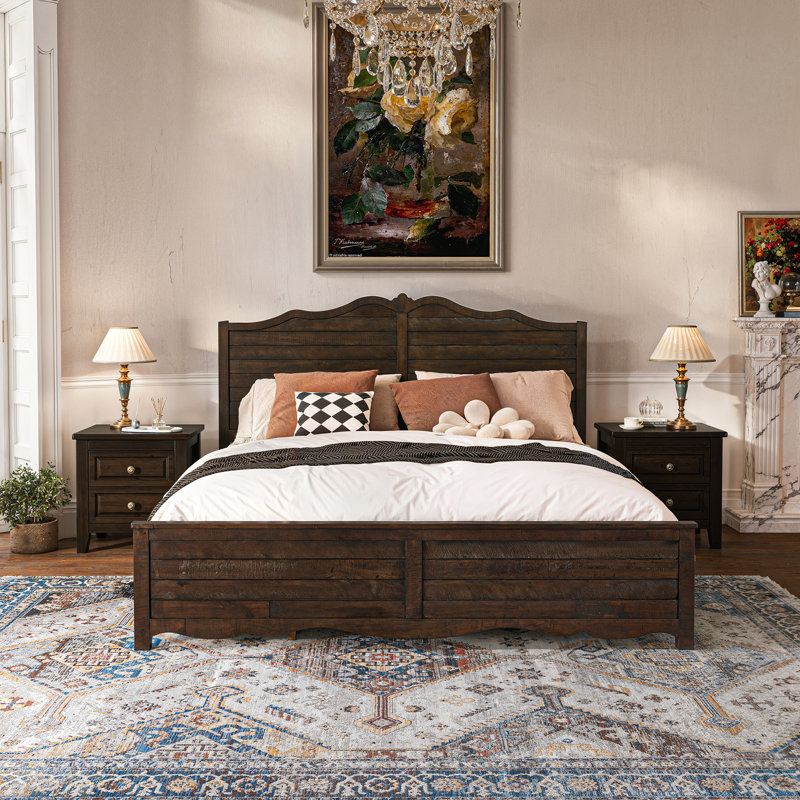 Detarius Solid Wood Camelback Platform Bed, King, Dark Walnut
