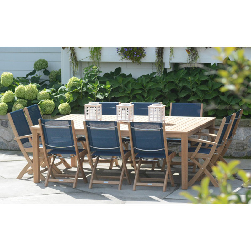 Newport Outdoor 11 - Piece Teak Dining Set, Black/Brown