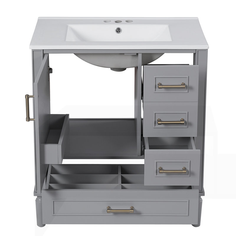 Meuble-lavabo 30 po avec lavabo en céramique, Gris