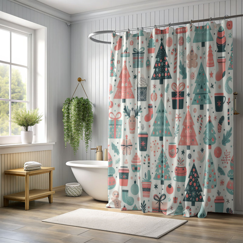 Rideau de douche standard 1 pièce Pastel Xmas, H 74 po x l 71 po