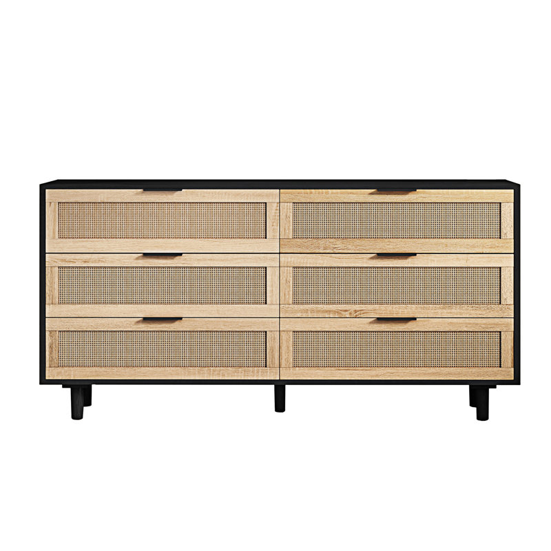 Sideboard,Buffet table,Dining cabinet,Office credenza with 6  Rattan Drawers, Black
