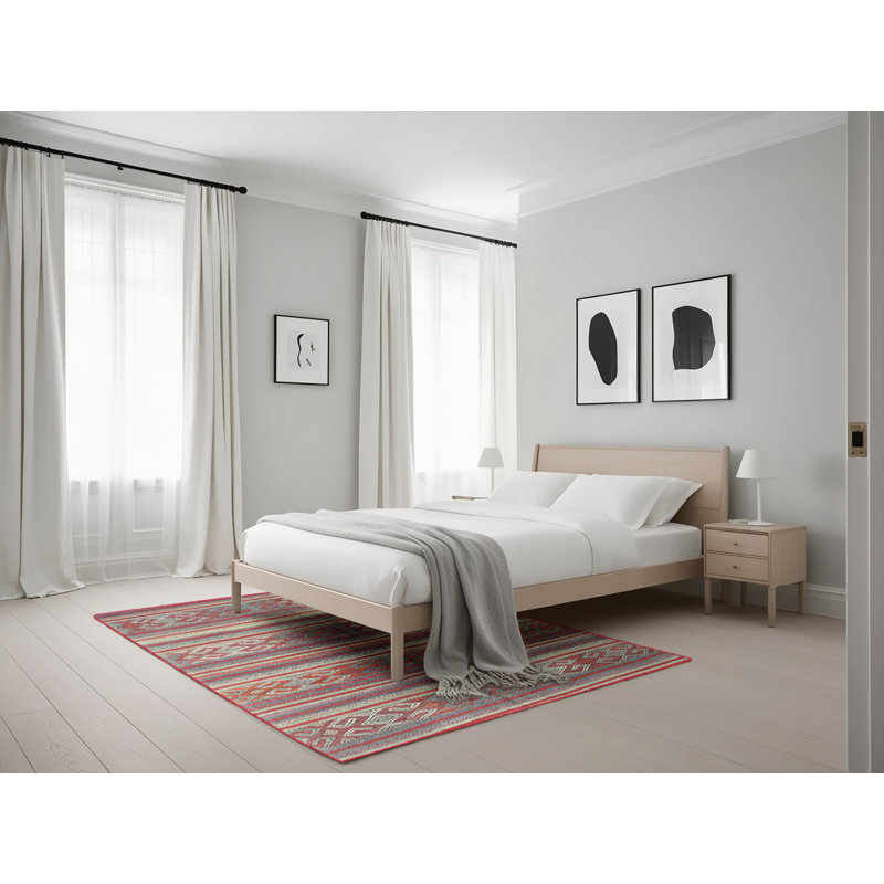 Tapis contemporain rouge / gris / gris ardoise, Rectangle 5 pi x 7 pi