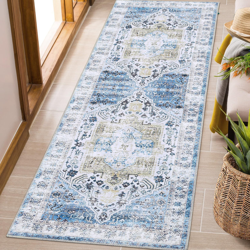 Tapis d'entrée coulissant orange et vert, Tapis de couloir 2 pi x 6 pi